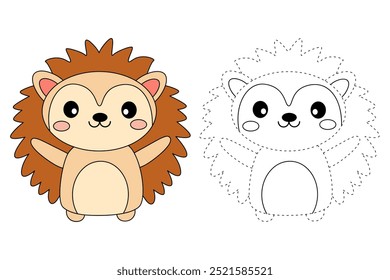 Páginas de coloração de ouriço bonito para crianças. Trace e cor ouriço. Hedgehog em um vetor de fundo branco. Livro de colorir para crianças. Planilhas para jardim de infância e pré-escola imprimíveis para crianças.