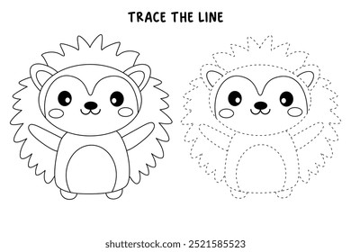 Páginas de coloração de ouriço bonito para crianças. Trace e cor ouriço. Hedgehog em um vetor de fundo branco. Livro de colorir para crianças. Planilhas para jardim de infância e pré-escola imprimíveis para crianças.