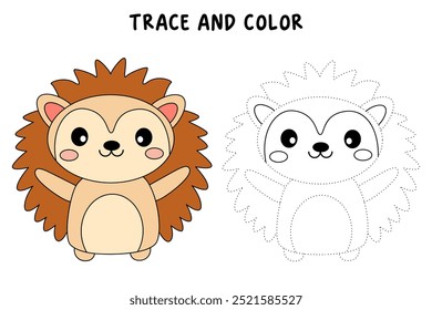 Páginas de coloração de ouriço bonito para crianças. Trace e cor ouriço. Hedgehog em um vetor de fundo branco. Livro de colorir para crianças. Planilhas para jardim de infância e pré-escola imprimíveis para crianças.