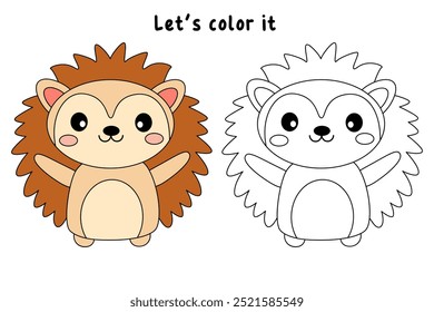 Páginas de coloração de ouriço bonito para crianças. Trace e cor ouriço. Hedgehog em um vetor de fundo branco. Livro de colorir para crianças. Planilhas para jardim de infância e pré-escola imprimíveis para crianças.