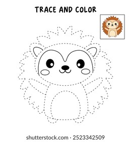 Páginas de coloração de ouriço bonito para crianças. Trace e cor ouriço. Ouriço caem animais vetor. Livro de colorir para crianças. Planilhas de jardim de infância e pré-escola imprimíveis para crianças. Animais da floresta de outono.