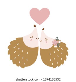 Cute hedgehog couple in love. Cartoon hedgehogs vector illustration.