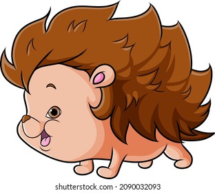 The cute hedgehog is crawling with the small foot of illustration