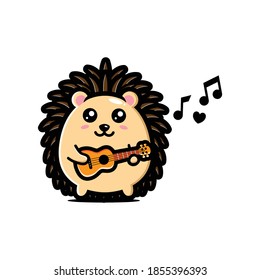 cute hedgehog design is playing guitar