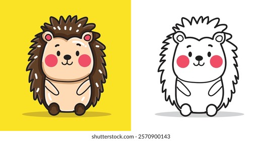 A Cute hedgehog Doll Vector Illustration for coloring book element or design element isolated on white background