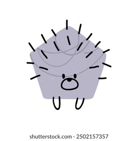 Cute hedgehog in doodle geometric kids style. Funny adorable animal. Kawaii baby character. Happy amusing fauna. Childish flat graphic vector illustration isolated on white background