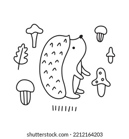 Cute hedgehog in doodle style. Hand Drawn. Freehand drawing. Doodle. Sketch. Outline. Coloring page.
