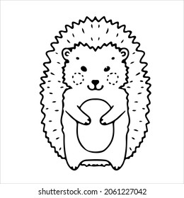 Cute hedgehog in doodle style. Simple decor for a festive Christmas and New Years. Vector illustration isolated on white background.