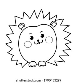 Cute hedgehog drawn by hands in doodle style. Monochrome vector outline illustration isolated on white background. Coloring book page for children, motor development, postcard, print on textiles