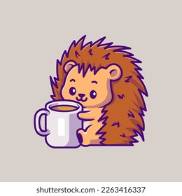 Ilustración de Icono de vectores de dibujos animados de café caliente con bebida de seda. Vector Premium Aislado Con El Concepto De Icono De Bebida Animal. Estilo de dibujo plano