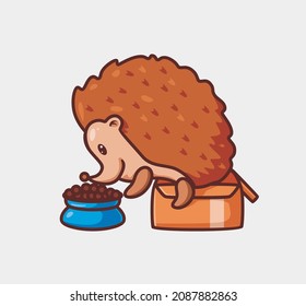 cute hedgehog eating cardboard. Isolated cartoon animal Christmas illustration. Flat Style