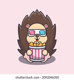 Cute hedgehog eating popcorn