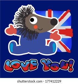 cute hedgehog with English flag