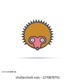 Cute hedgehog face outline vector icon with color fill. Funny animal illustration.