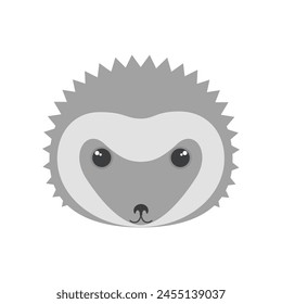 Cute hedgehog face, portrait of forest animal character with thorns vector illustration