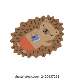 Cute Igel schlief beim Lesen eines Buches ein. Vektorgrafik