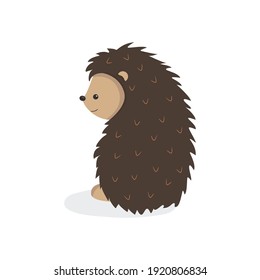 Cute hedgehog in a flat style. Beautiful cartoon hedgehog turned, isolated on a white background. Can be for graphics, prints, banners, stickers and postcards. Vector illustration.