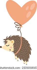 Cute hedgehog flying with heart balloon
