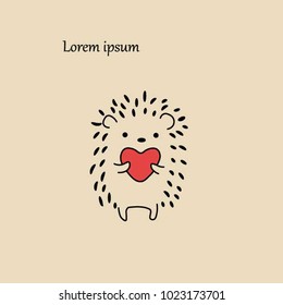 cute hedgehog funny postcard isolated vector on light background