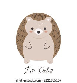 Cute hedgehog. Funny vector illustration of an animal. Wall art of the nursery. Cartoon hedgehog. Baby design in Boho style. Kids poster