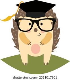 Cute hedgehog with graduation cap and glasses