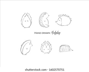 
cute hedgehog hand drawn icon vector set line art, Doodle Cartoon Animals in black and white style, Perfect for invitations,greeting cards, prints, posters