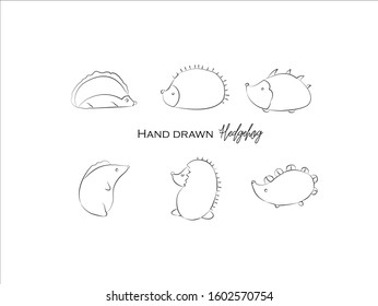 
cute hedgehog hand drawn icon vector set line art, Doodle Cartoon Animals in black and white style, Perfect for invitations,greeting cards, prints, posters