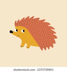 Cute hedgehog hand drawn vector illustration. Adorable forest animal character in flat style for kids poster or logo.