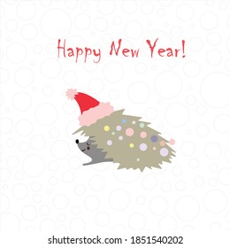 Cute hedgehog in a hat on a New Year's card. Holly jolly. Christmas card design. Nice design.