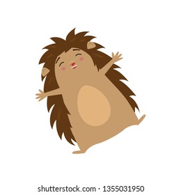 Cute hedgehog having fun isolated on white background