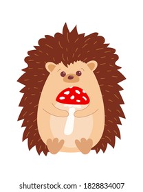 Cute hedgehog with heart in his hands. Cartoon style. Vector