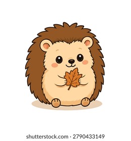 Cute Hedgehog Holding Autumn Leaf Illustration