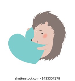 Cute Hedgehog Holding Big Heart, Adorable Prickly Animal Cartoon Character Vector Illustration