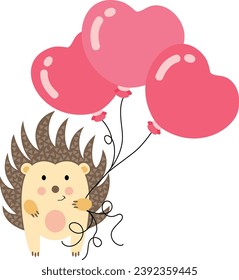 Cute hedgehog holding heart balloons
