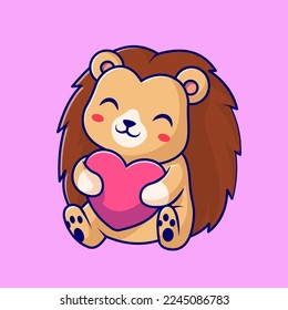 Cute Hedgehog Holding Love Heart Cartoon Vector Icon Illustration. Animal Holiday Icon Concept Isolated Premium Vector. Flat Cartoon Style