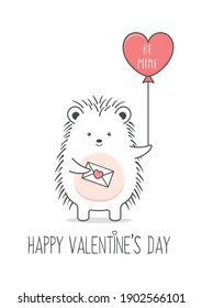 cute hedgehog holding love letter and balloon valentines day