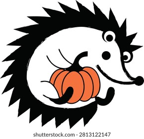 Cute Hedgehog Holding Pumpkin