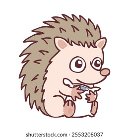 Hedgehog bonito abraçando um Desenho Animado de Travesseiro