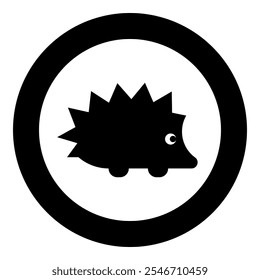 Cute hedgehog icon in circle round black color vector illustration image solid outline style