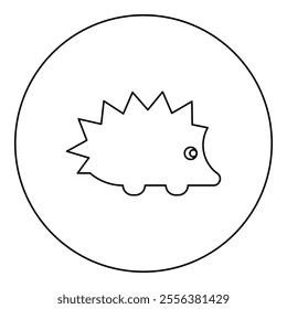 Cute hedgehog icon in circle round black color vector illustration image outline contour line thin style