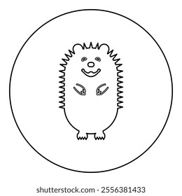 Cute hedgehog icon in circle round black color vector illustration image outline contour line thin style