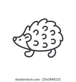 Cute hedgehog icon. Hand drawn monochrome illustration of a little urchin isolated on a white background. Vector 10 EPS.