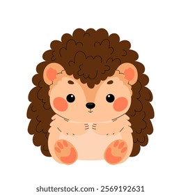 Cute hedgehog illustration. Cute forest animal in flat style on white background. Cartoon animal character.	
