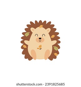 cute hedgehog with leaf accessories nature