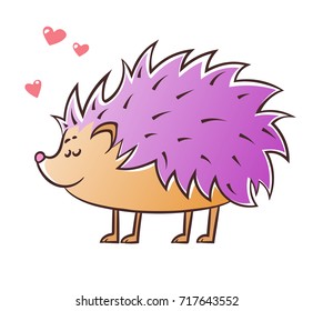 Cute Hedgehog with Lilac Spines, hand drawn cartoon vector illustration