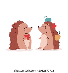 Cute hedgehog in love Valentine's day vector cartoon character isolated on a white background.