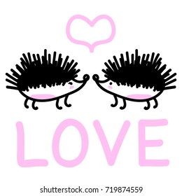 Cute hedgehog in love vector. cute porcupine valentine greeting card vector.