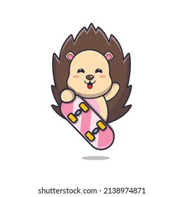 cute hedgehog mascot cartoon character with skateboard