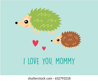 cute hedgehog mother day greeting card. cute porcupine mother day greeting card.cute hedgehog mother day clipart. cute porcupine mother day clip art.
