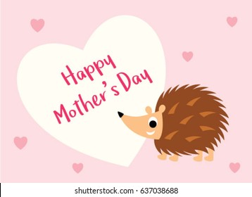 cute hedgehog mother day greeting card vector. cute porcupine mother day greeting card vector.
